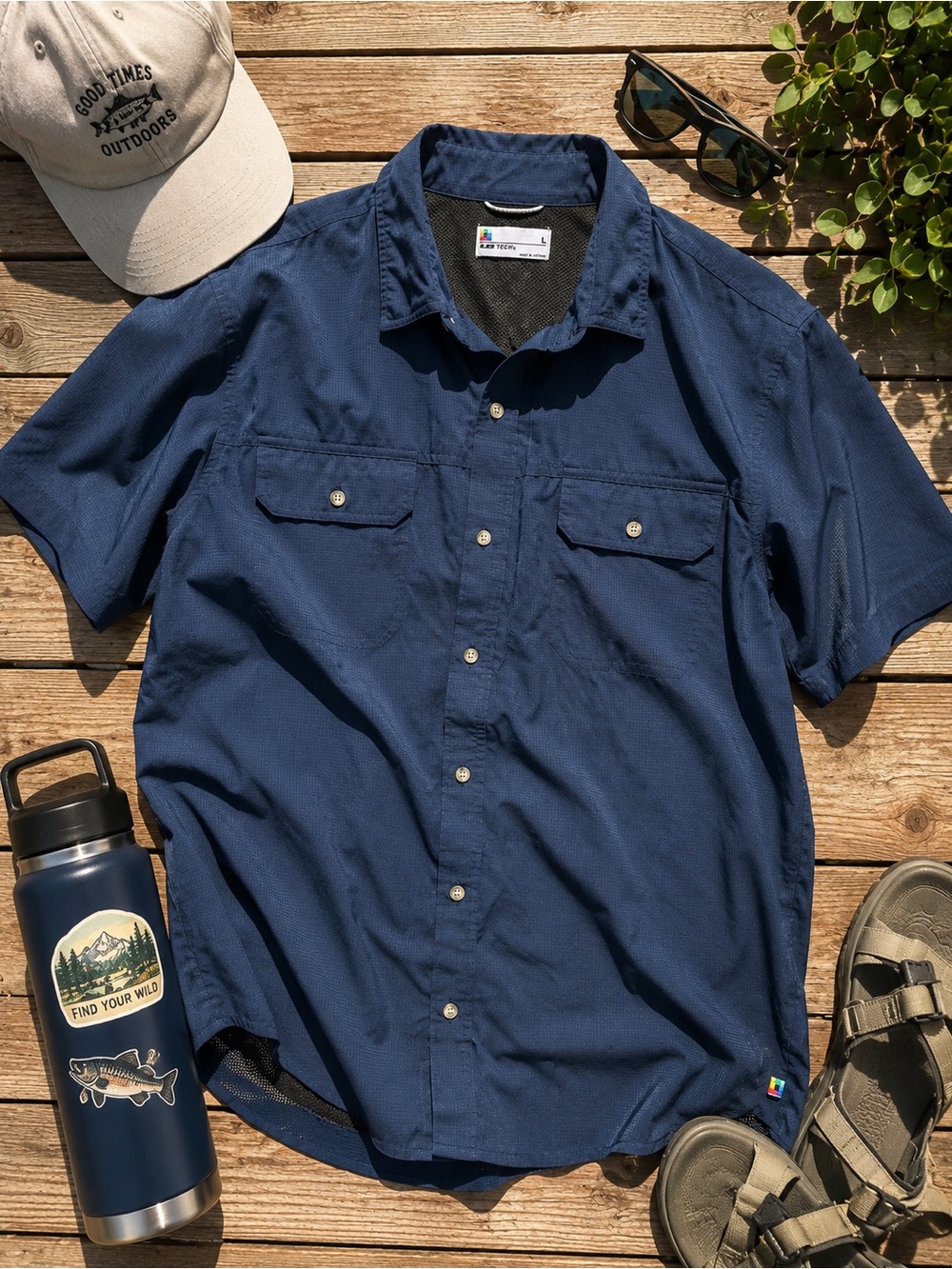 LB Tech Ripstop Performance Fishing Hiking Button Up Shirt L